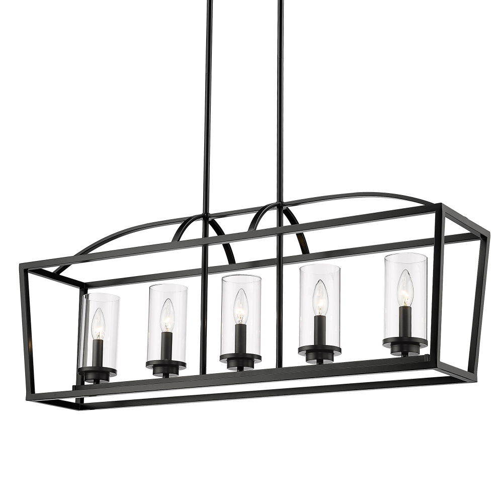 Golden Lighting Mercer 5-light Island Light in Matte Black and Clear Glass